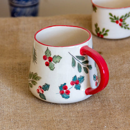 Christmas Mug Christmas Decor, Handmade Ceramic Coffee Mug Set, Christmas Gift Espresso Cup Set