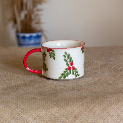 Christmas Mug Christmas Decor, Handmade Ceramic Coffee Mug Set, Christmas Gift Espresso Cup Set