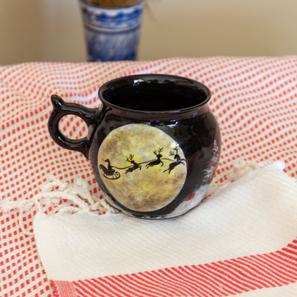 Unique Christmas Mug - Moonlit Santa & Reindeer Silhouette - Perfect Christmas Gift - Handmade Pottery Mug