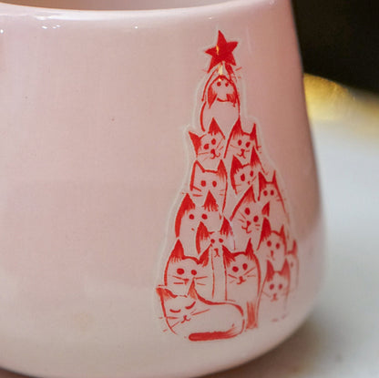 Christmas Tree Cat Mug, Cute Cat Coffee Mug, Pottery Mug Christmas Gift