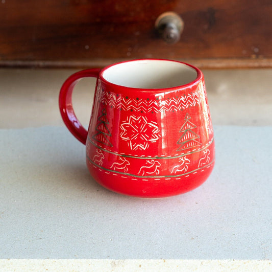 Christmas Mug Vintage Christmas Decor, Handmade Pottery Mug, Ugly Sweater Decor