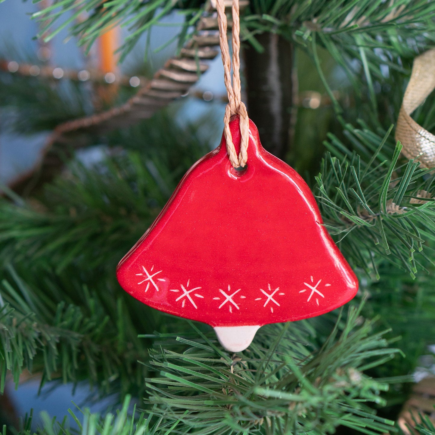 Christmas Tree Ornaments, Handmade Christmas Tree Decor, Ceramic Ornament Set - 9 Pieces