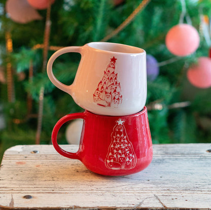 Christmas Tree Cat Mug, Cute Cat Coffee Mug, Pottery Mug Christmas Gift