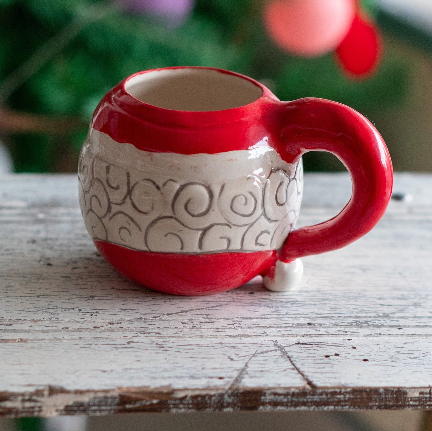 Santa Claus Pottery Mug, Handmade Ceramic Mug, Christmas Gift Mug