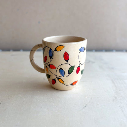 Christmas Lights Coffee Mug, Handmade Pottery Coffee Mug, Noel Gift Idea