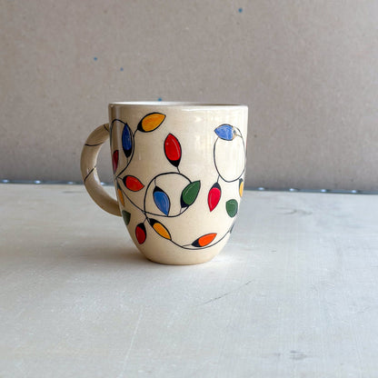 Christmas Lights Coffee Mug, Handmade Pottery Coffee Mug, Noel Gift Idea