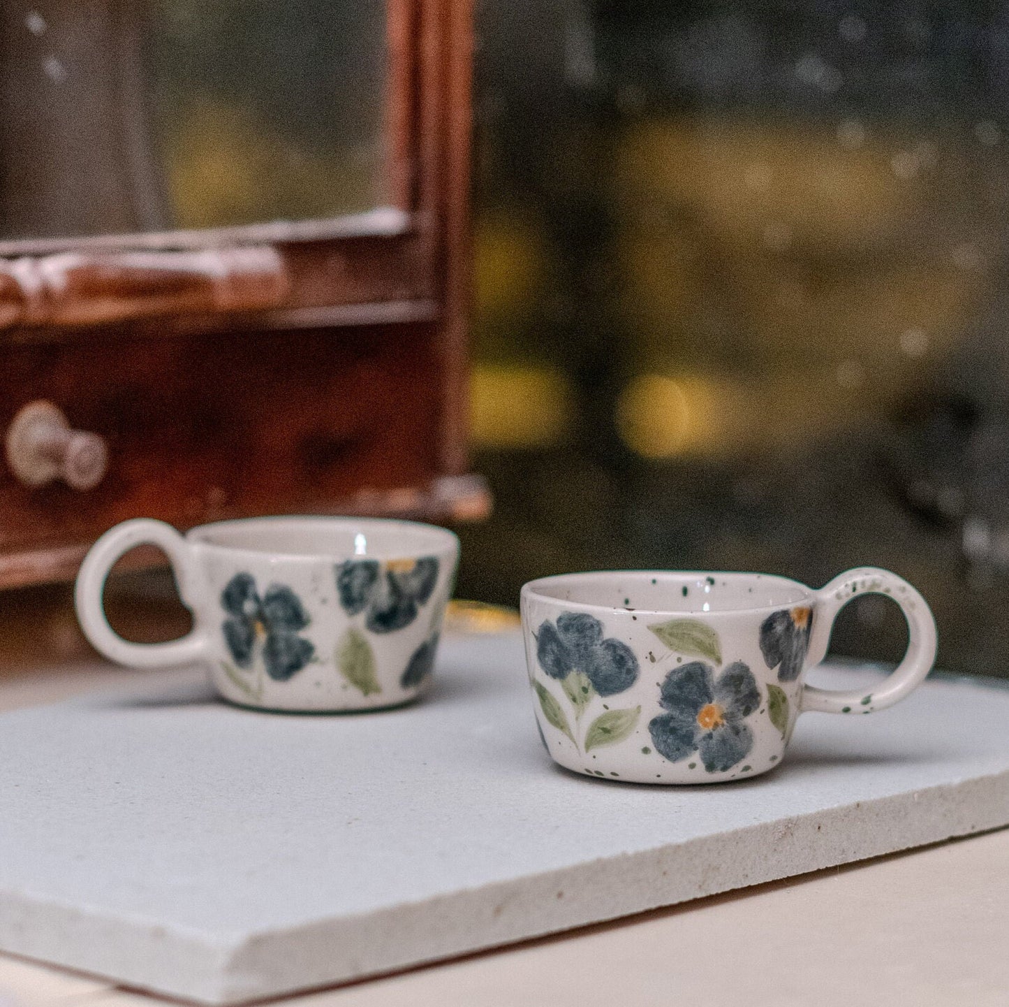 Floral Espresso Cup Set - Handmade Pottery Mug, Ceramic Cup