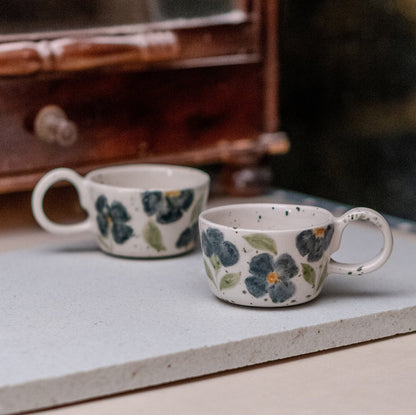 Floral Espresso Cup Set - Handmade Pottery Mug, Ceramic Cup