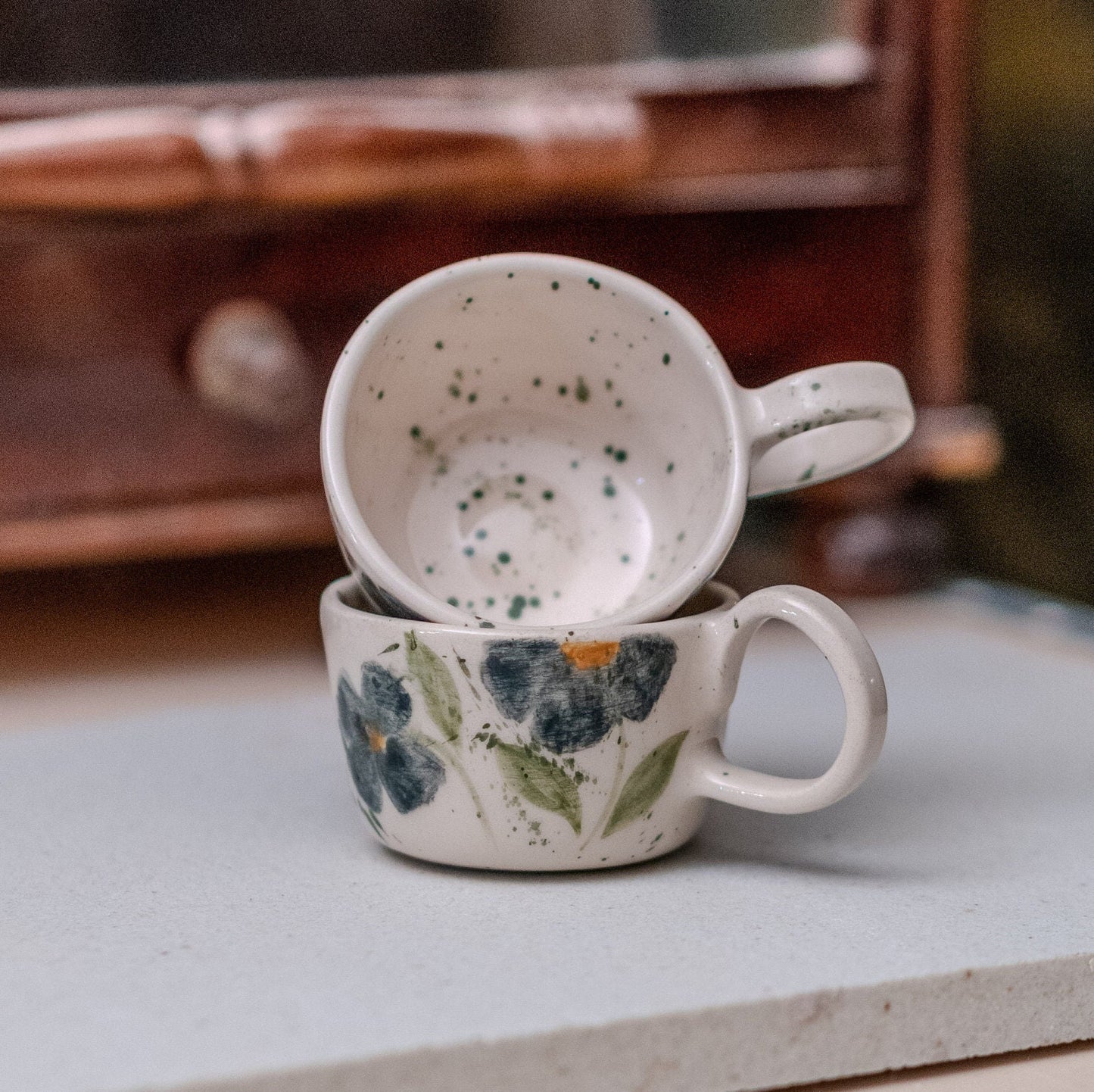 Floral Espresso Cup Set - Handmade Pottery Mug, Ceramic Cup