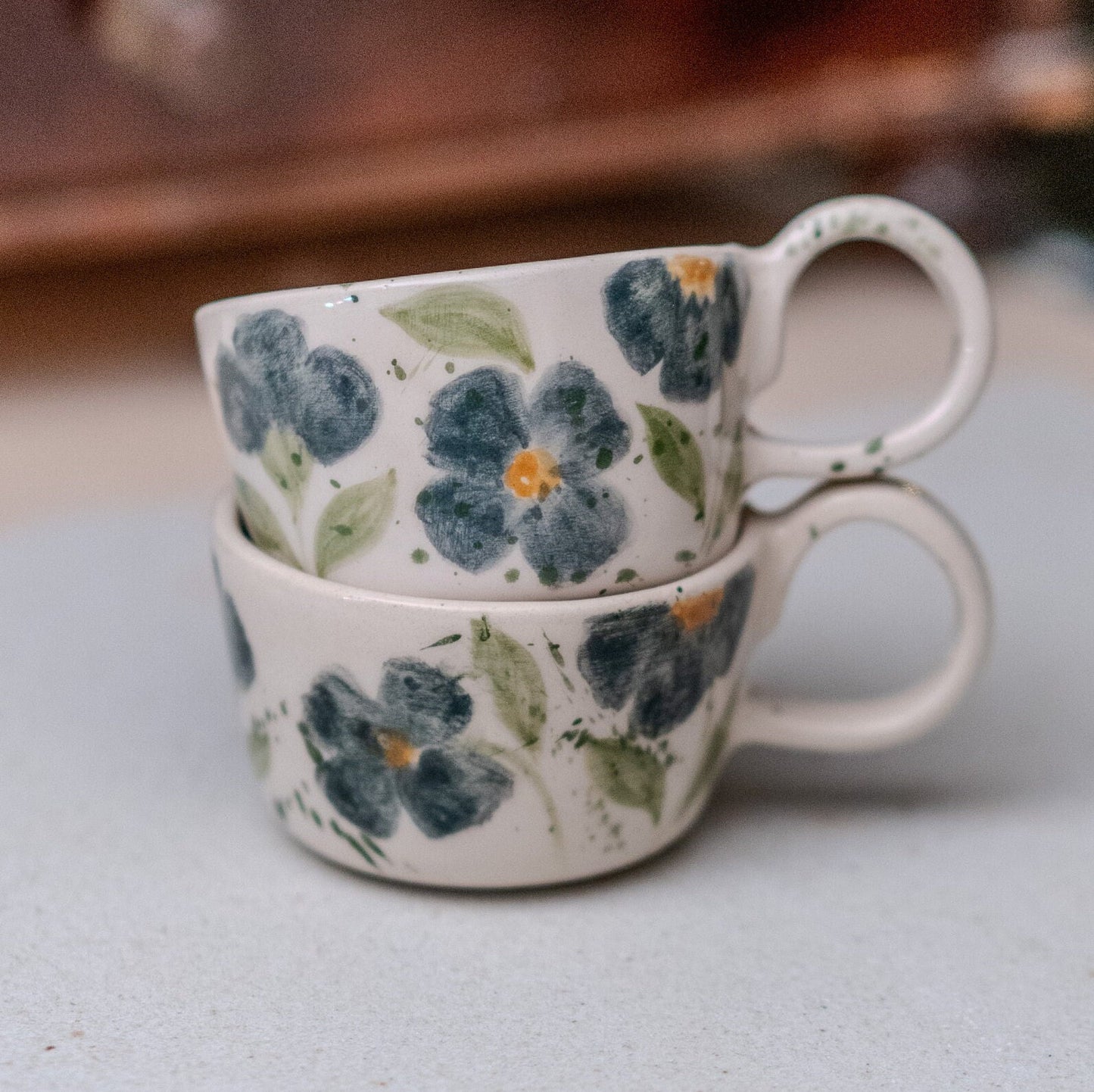 Floral Espresso Cup Set - Handmade Pottery Mug, Ceramic Cup