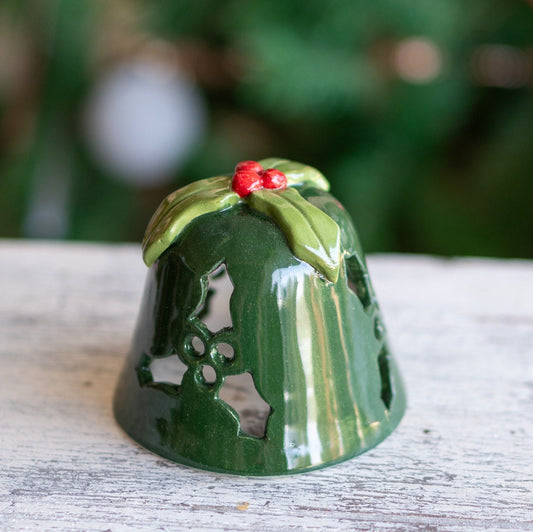 Vintage Christmas Jingle Bells Tea Light Holder, Handmade Ceramic Christmas Decor