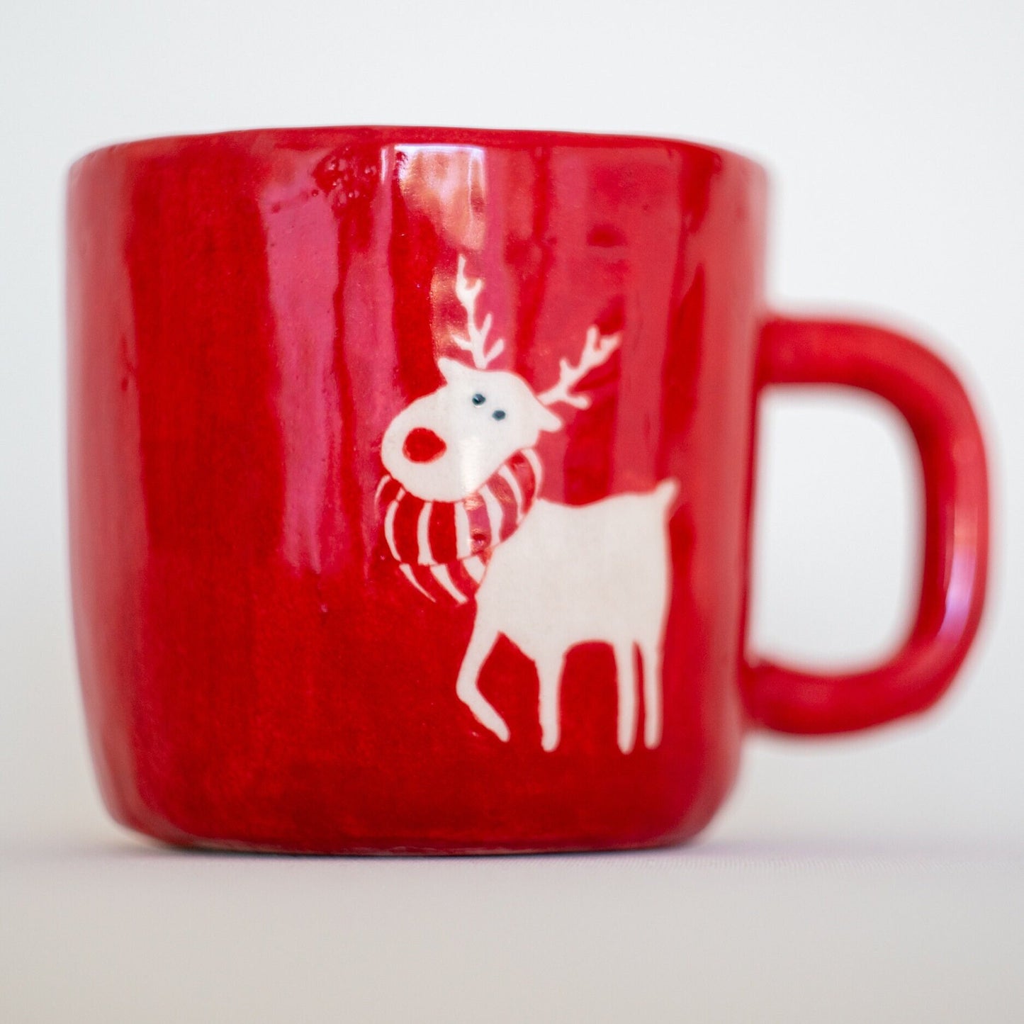 Cute Reindeer Christmas Coffee Mug, Handmade Christmas Gift, Pottery Mug