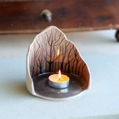 Enchanted Forest Tea Light Holder, Handamde Ceramic Candle Holder, Rustic Home Decor