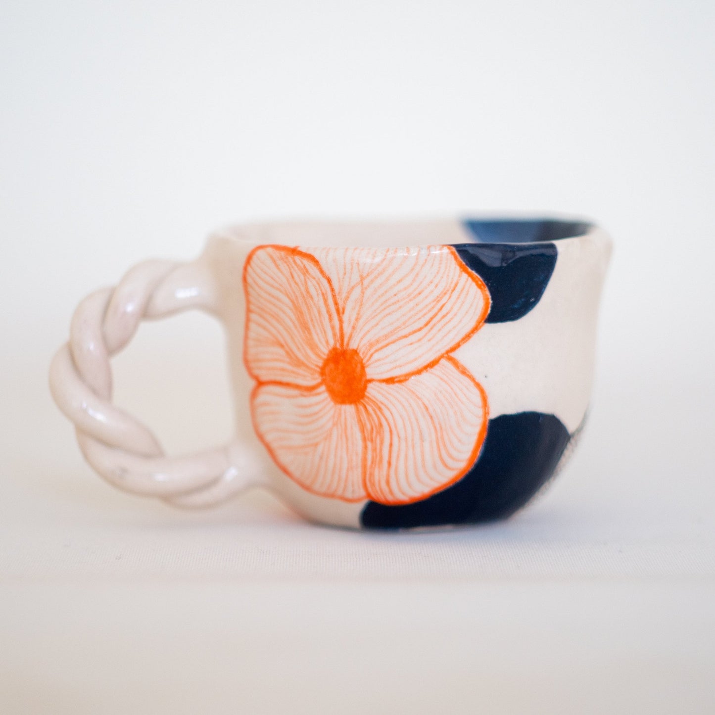 Floral Tea Cup Coffee Mug, Handmade Ceramic Coffee Cup, Handmade Pottery Mug Flower Decorated