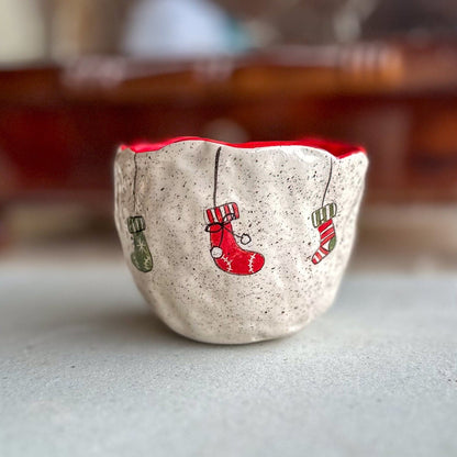 Christmas Socks Pottery Mug, Christmas Gift Coffee Mug, Handmade Gift