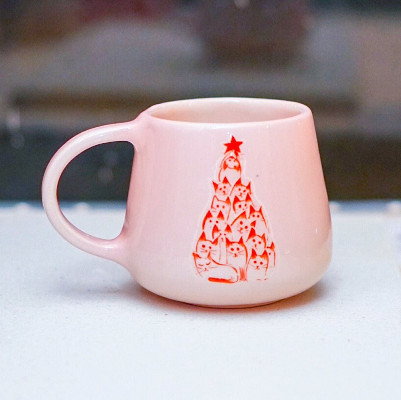 Christmas Tree Cat Mug, Cute Cat Coffee Mug, Pottery Mug Christmas Gift