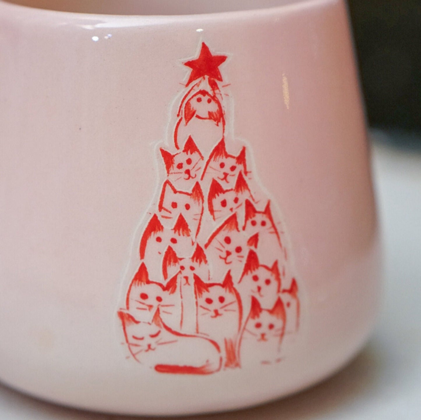 Christmas Tree Cat Mug, Cute Cat Coffee Mug, Pottery Mug Christmas Gift