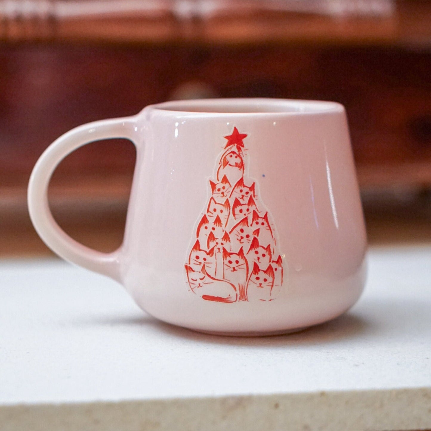 Christmas Tree Cat Mug, Cute Cat Coffee Mug, Pottery Mug Christmas Gift