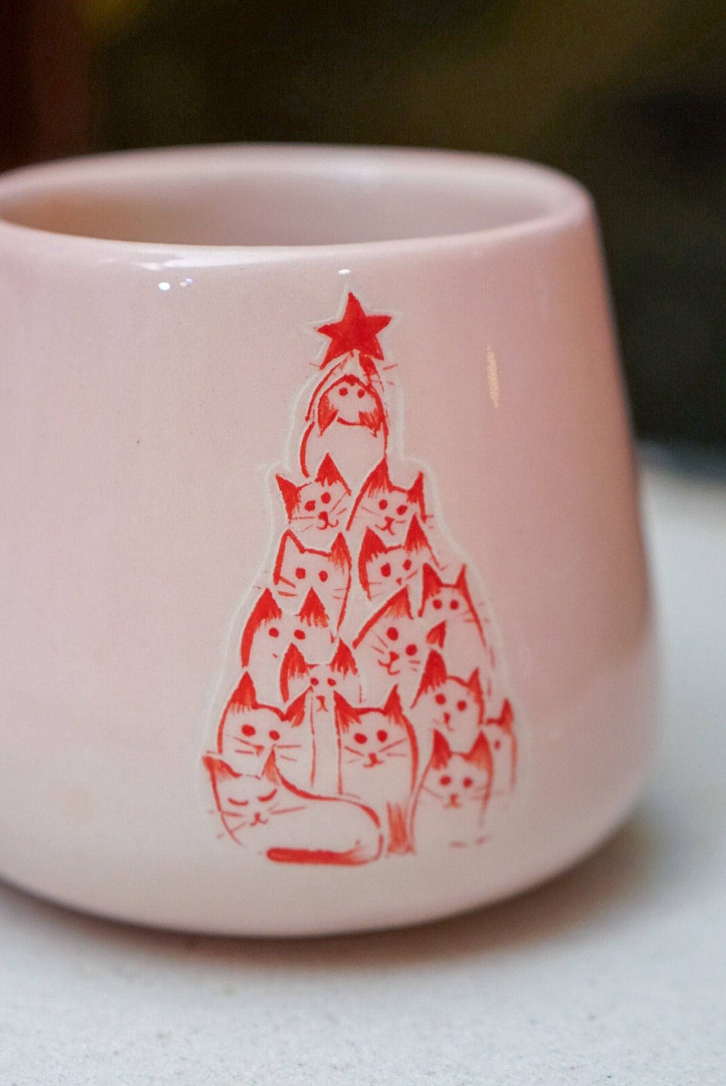 Christmas Tree Cat Mug, Cute Cat Coffee Mug, Pottery Mug Christmas Gift