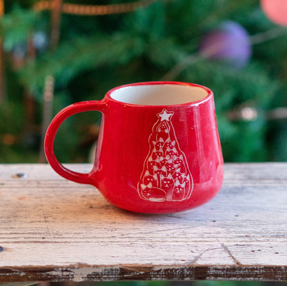 Christmas Tree Cat Mug, Cute Cat Coffee Mug, Pottery Mug Christmas Gift