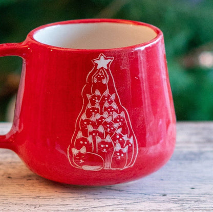 Christmas Tree Cat Mug, Cute Cat Coffee Mug, Pottery Mug Christmas Gift