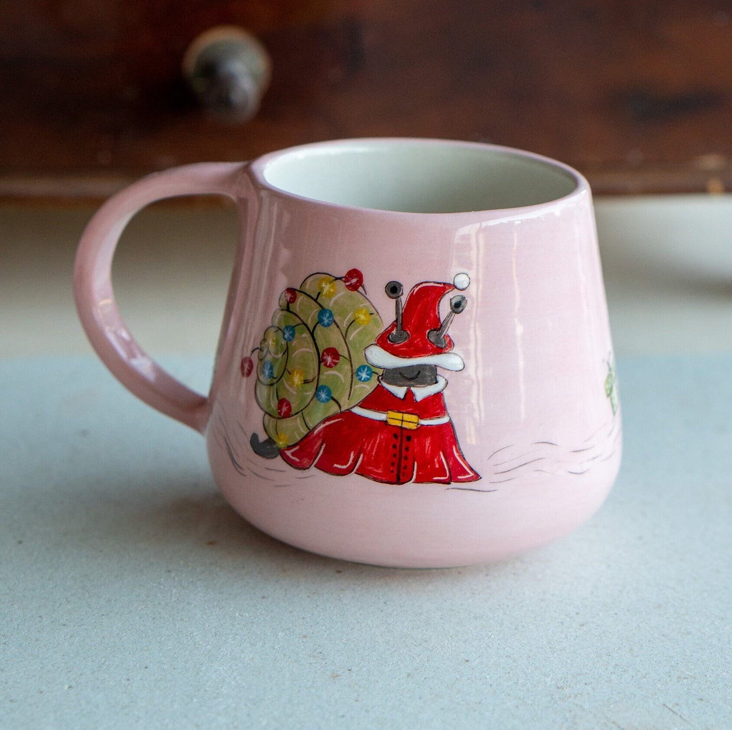 Christmas Mug Snail Santa Coffee Mug, Handmade Ceramic Mug, Christmas Decor