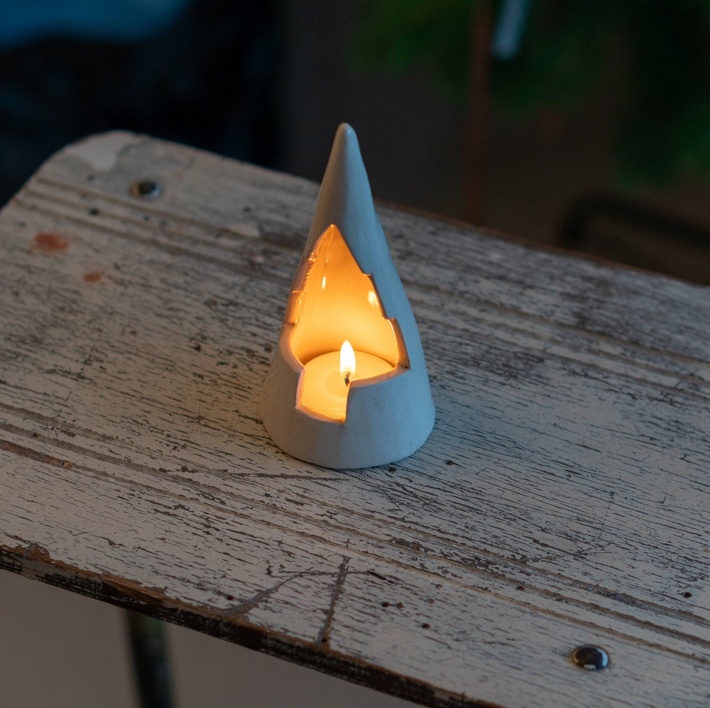 Christmas Home Decor Tea Light Holder, Handmade Ceramic Candle Holder, Pine Tree Shaped Tea Light Holder