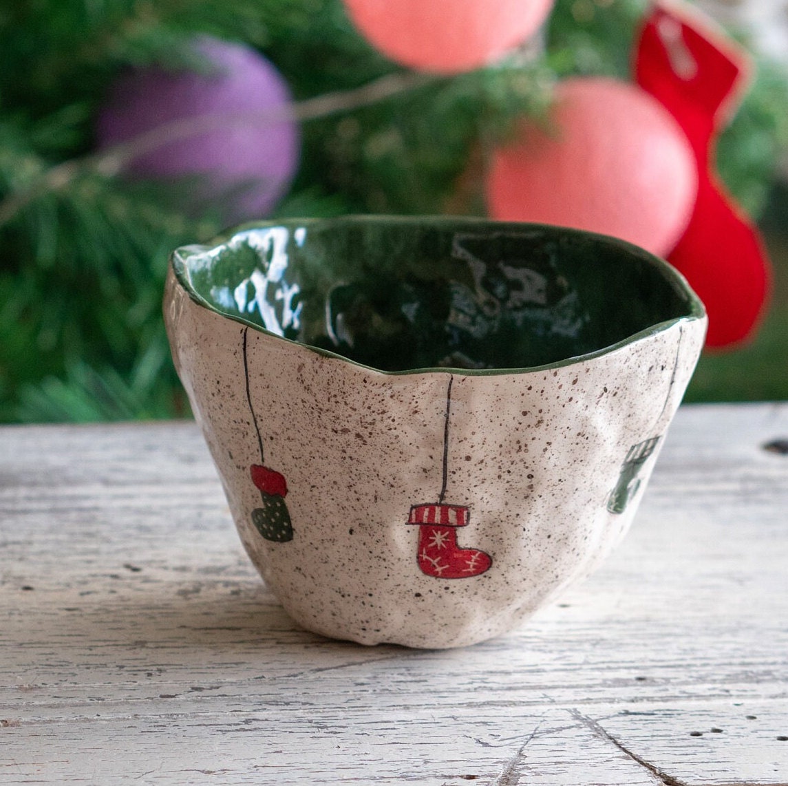 Christmas Socks Pottery Mug, Christmas Gift Coffee Mug, Handmade Gift