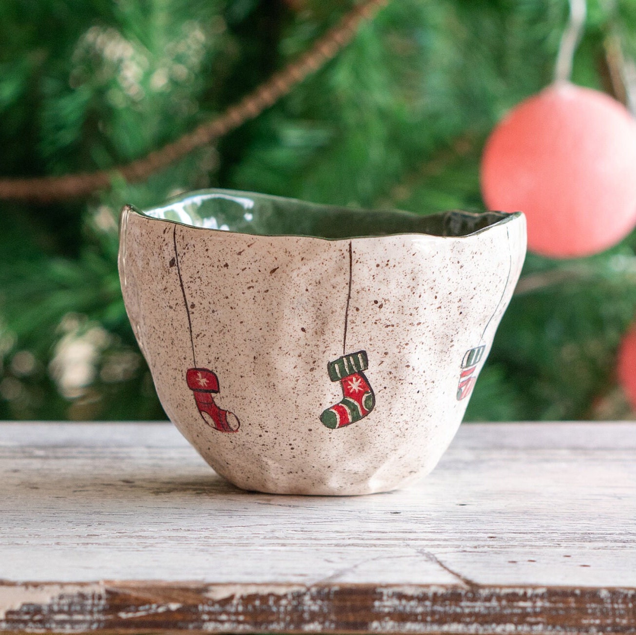 Christmas Socks Pottery Mug, Christmas Gift Coffee Mug, Handmade Gift