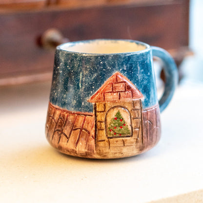 Santa Cat Christmas Coffee Mug - Handmade Ceramic Mug, Christmas Gift Idea