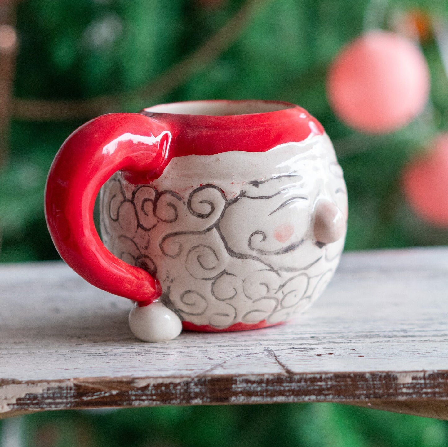 Santa Claus Pottery Mug, Handmade Ceramic Mug, Christmas Gift Mug