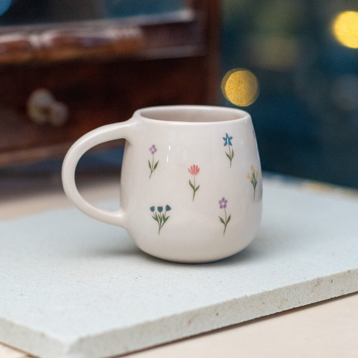 Colorful Blossom Tea Cup, Handmade Ceramic Mug