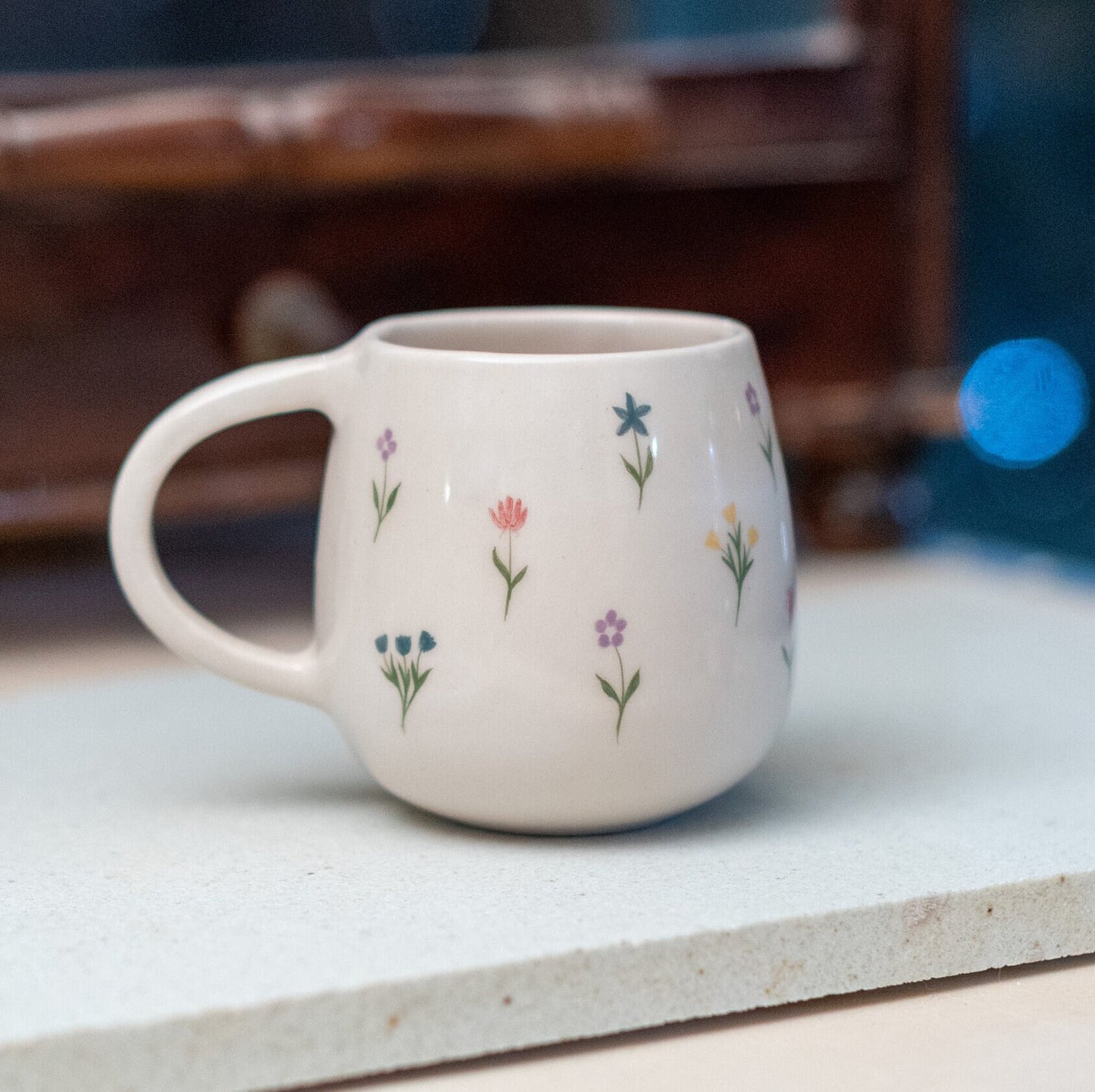 Colorful Blossom Tea Cup, Handmade Ceramic Mug