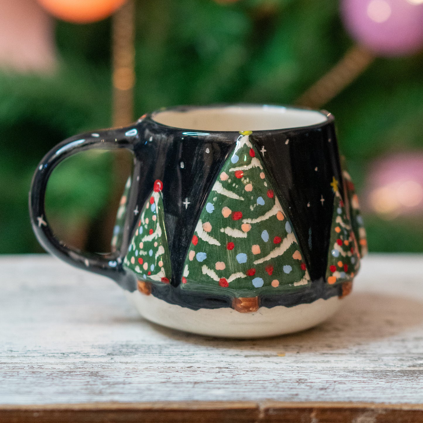 New Year Tree Christmas Coffee Mug, Pottery Mug Valentines Gift