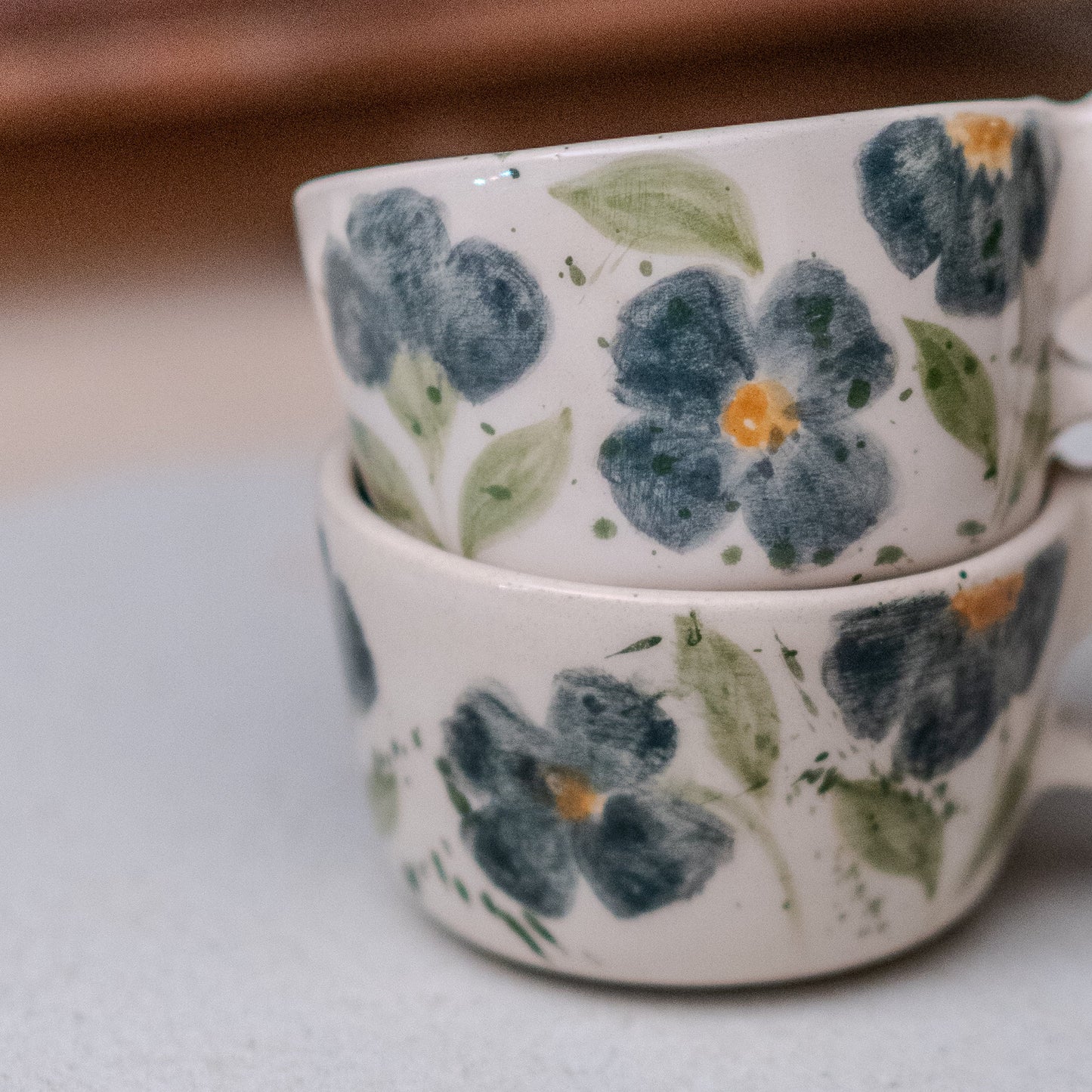 Floral Espresso Cup Set - Handmade Pottery Mug, Ceramic Cup