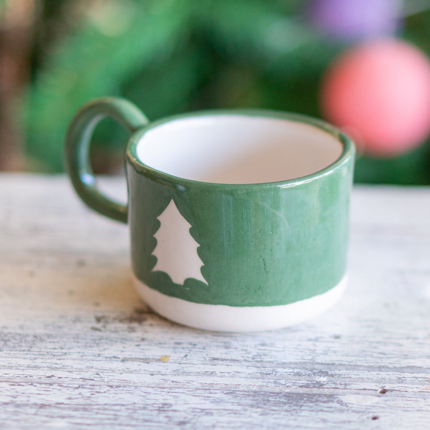 Christmas Spirit Coffee Mug - Handmade Ceramic Cup, Pine Tree Decorated Mug - Unique Holiday Gift