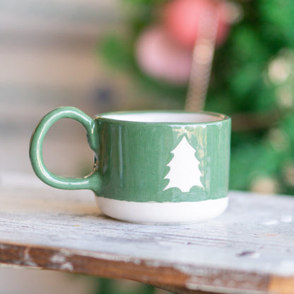 Christmas Spirit Coffee Mug - Handmade Ceramic Cup, Pine Tree Decorated Mug - Unique Holiday Gift