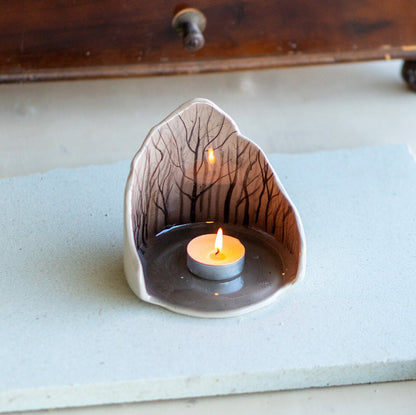 Enchanted Forest Tea Light Holder, Handamde Ceramic Candle Holder, Rustic Home Decor