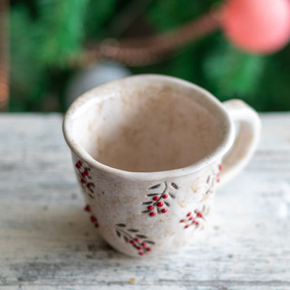 Vintage Christmas Pottery Mug, Handmade Ceramic Coffee Mug, Unique Holiday Gift