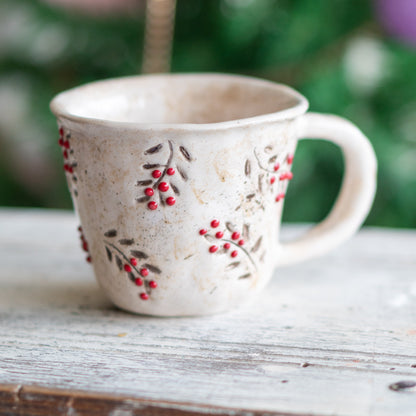 Vintage Christmas Pottery Mug, Handmade Ceramic Coffee Mug, Unique Holiday Gift