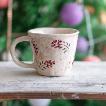 Vintage Christmas Pottery Mug, Handmade Ceramic Coffee Mug, Unique Holiday Gift