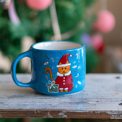 Cute Cat Christmas Gift - Christmas Mug, Pottery Coffee Mug, Unique Holiday Gift Idea