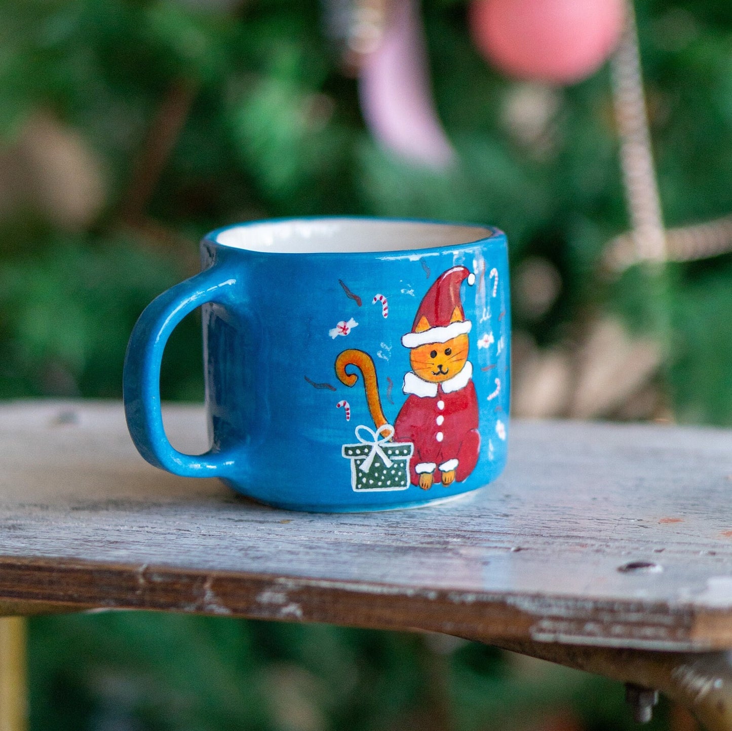 Cute Cat Christmas Gift - Christmas Mug, Pottery Coffee Mug, Unique Holiday Gift Idea