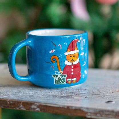 Cute Cat Christmas Gift - Christmas Mug, Pottery Coffee Mug, Unique Holiday Gift Idea