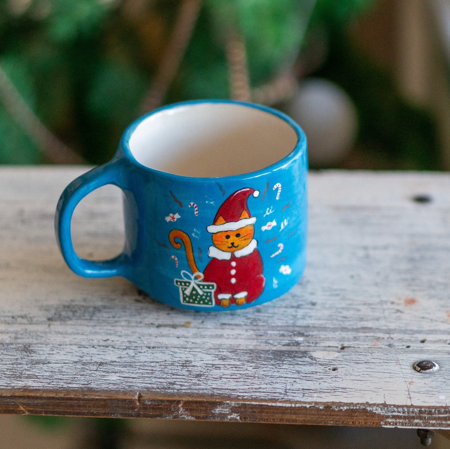 Cute Cat Christmas Gift - Christmas Mug, Pottery Coffee Mug, Unique Holiday Gift Idea