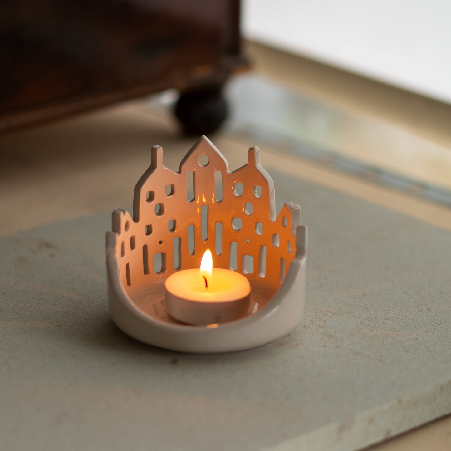 Cityscape Tea Light Holder, Handmade Candle Holder, Cozy Ambiance Unique Holiday Gift