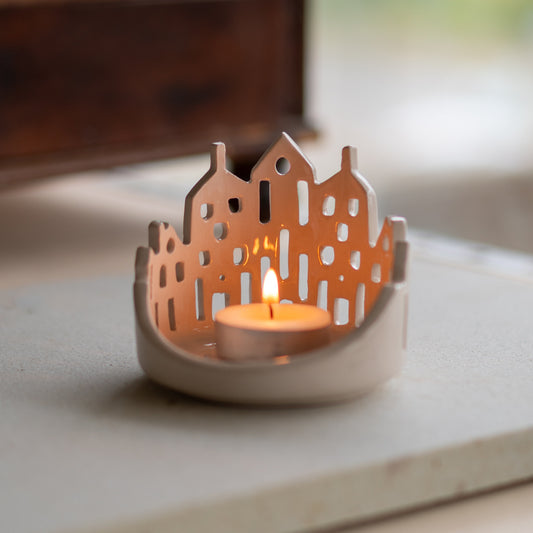 Cityscape Tea Light Holder, Handmade Candle Holder, Cozy Ambiance Unique Holiday Gift