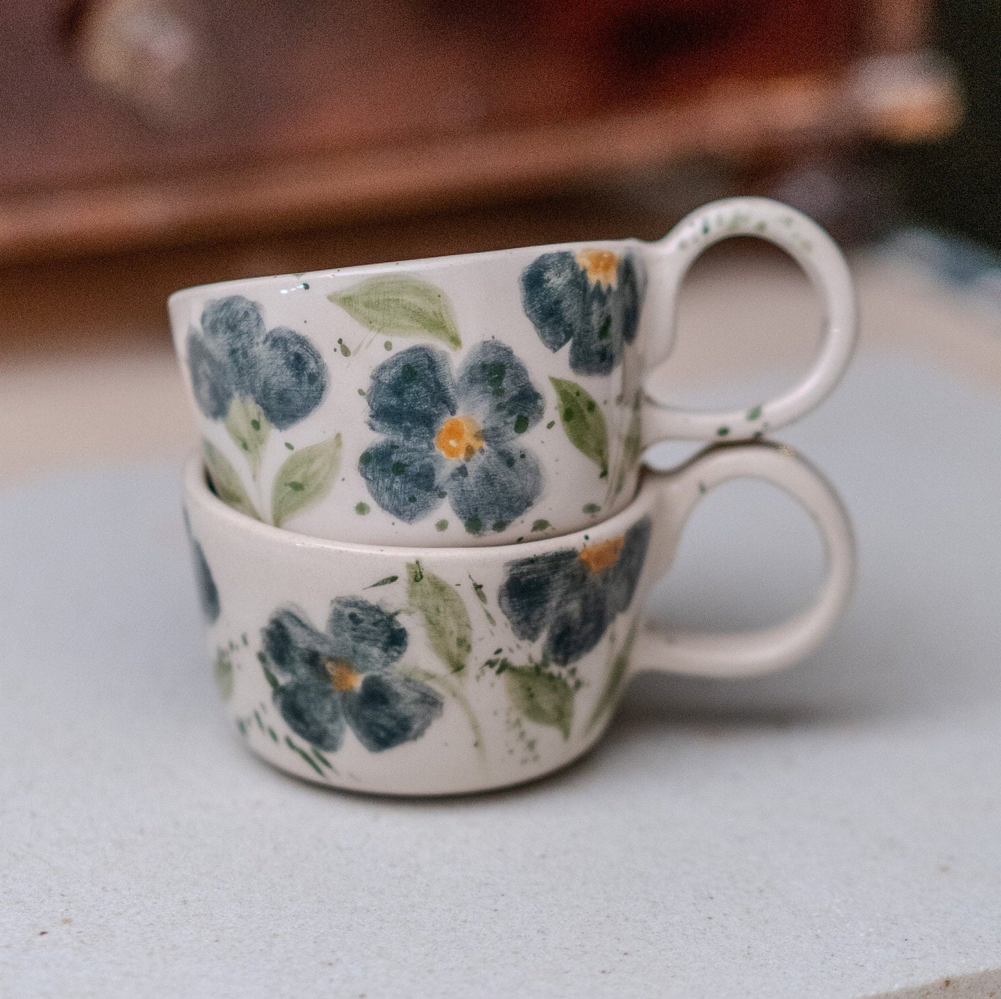 Espresso Cup Flower Decorated, Ceramic Espresso Cup Set, Handmade Gift Idea