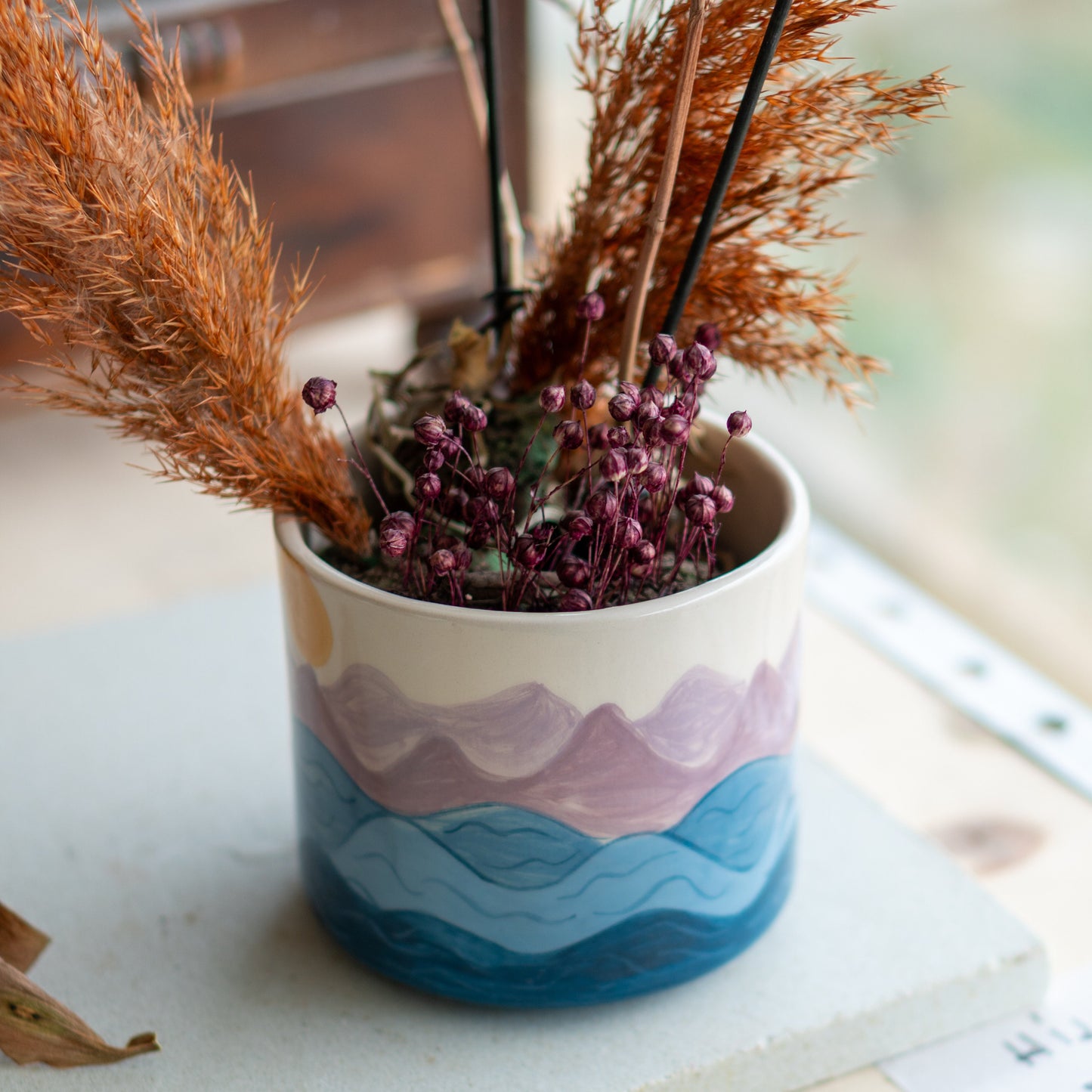 Unique Planter Ceramic Flower Pot, Sea and Sun Theme Tropical Decor, Unique Holiday Gift