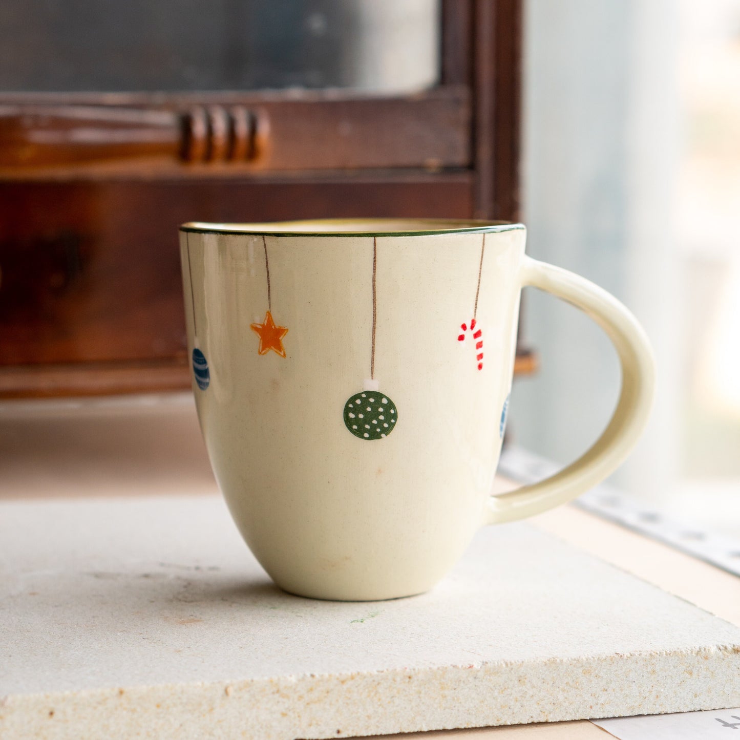 Pine Tree Unique Pottery Mug, Christmas Coffee Mug, Unique Holiday Gift